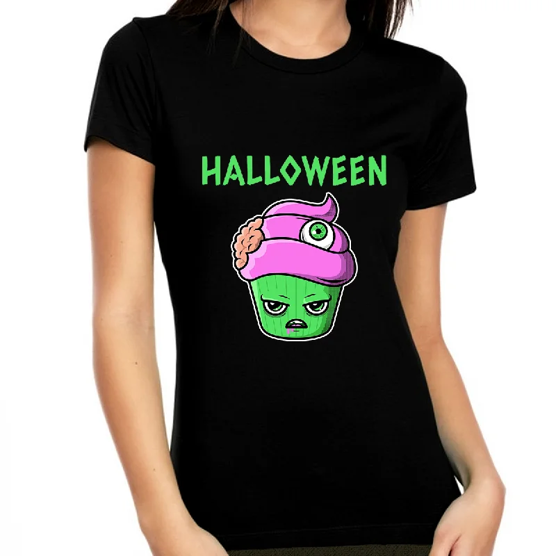 Mad Cupcake Womens Halloween Shirts Spooky Food Halloween Shirts for Women Halloween Gift for Her Striped Floral Plaid