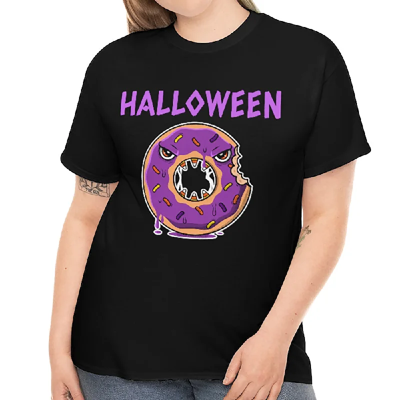 Mad Donut Halloween Shirts for Women Plus Size 1X 2X 3X 4X 5X Spooky Food Plus Size Halloween Costumes for Women Zippered Buttoned Snapped
