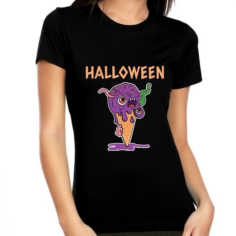Mad Ice Cream Womens Halloween Shirts Spooky Food Halloween Shirts for Women Halloween Costumes for Women Mesh Blend Leather Blend Suede Blend