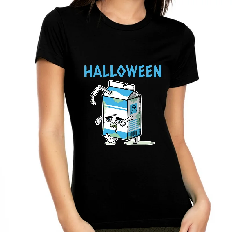 Mad Milk Halloween Shirts for Women Halloween Tops Spooky Food Halloween Tshirts Women Halloween Shirt Cashmere Blend Cotton Blend Poly Blend