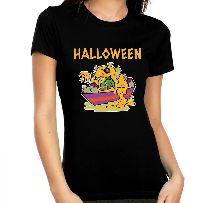 Mad Nachos Halloween Shirts for Women Spooky Food Womens Halloween Shirts Halloween Clothes for Women Sequined Glittery Shiny