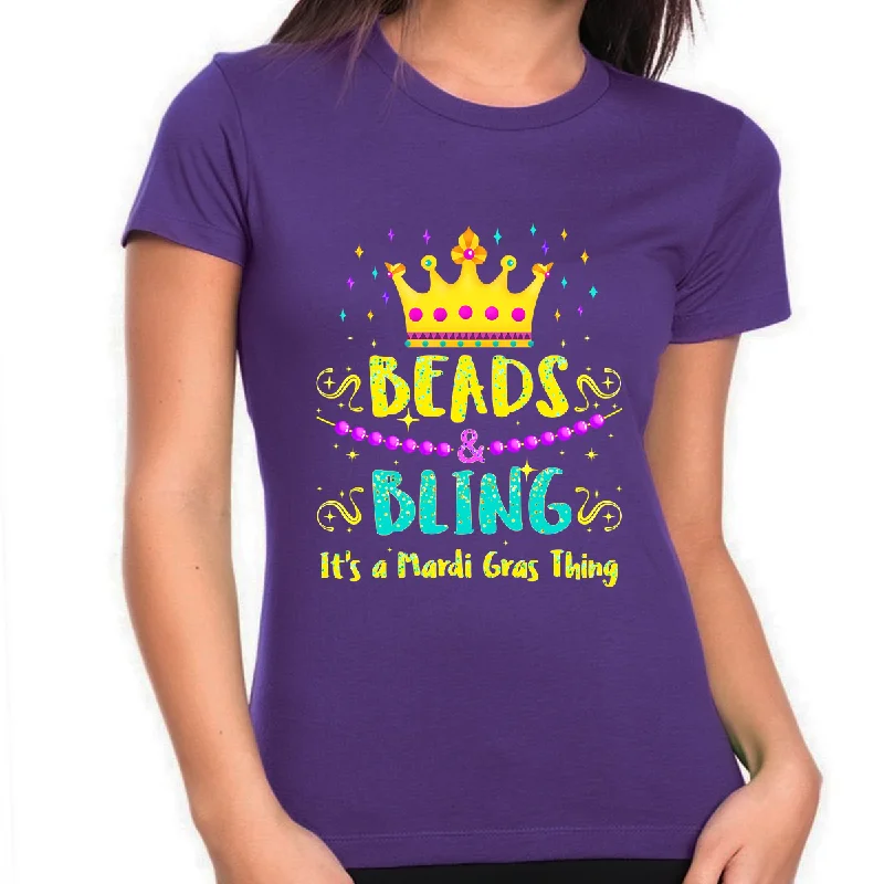 Mardi Gras Shirts for Women Beads and Bling It's Mardi Gras Shirt New Orleans Mardi Gras Outfit for Women Polka Dot Checkered Tartan