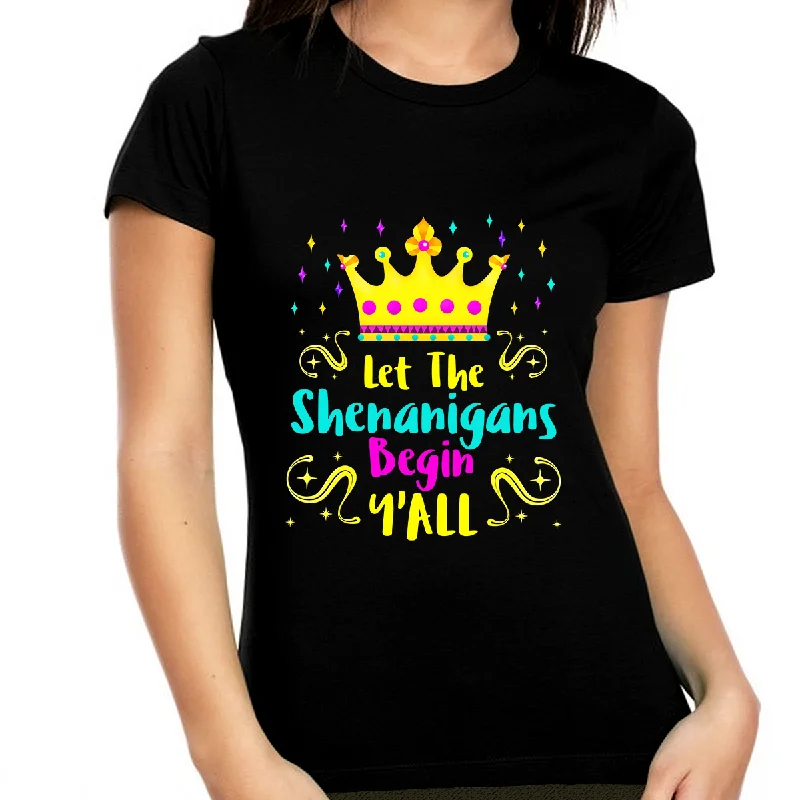 Mardi Gras Shirts for Women Funny Let The Shenanigans Begin Yall Mardi Gras Outfit for Women New Orleans Solid Print Embellished