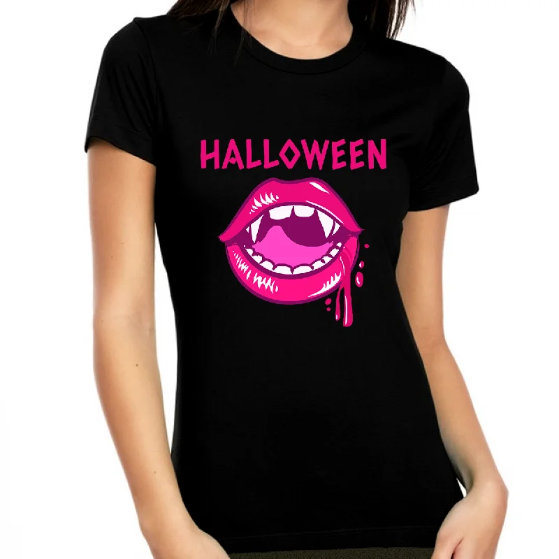 Pink Vampire Lips Halloween Clothes for Women Cute Halloween Shirts for Women Halloween Gift for Her Fashionable Trendy Casual