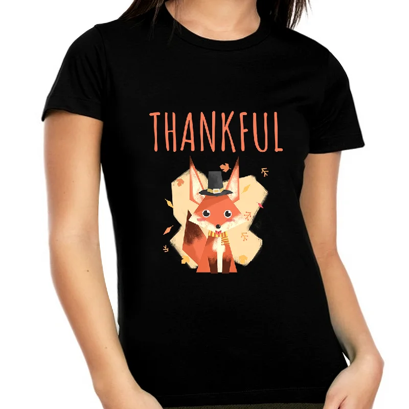 Plus Size Thanksgiving Shirts for Women Cute Fox Shirt Fall Shirts Women Plus Size Thankful Shirts for Women Chenille Fabric Brocade Fabric Lace Fabric