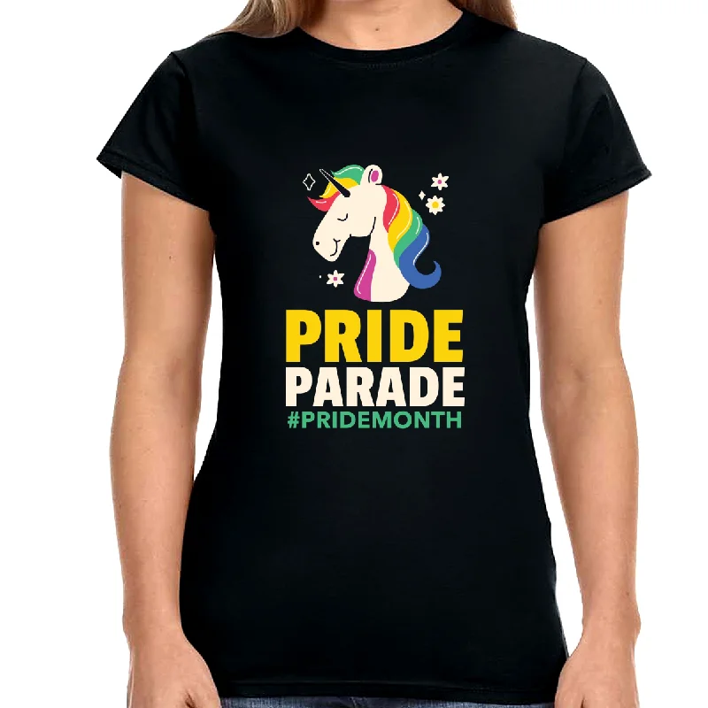 Pride Parade LGBTQ Flag Gay Pride Month Rainbow Lesbian Womens T Shirts Welt Pockets Slit Pockets