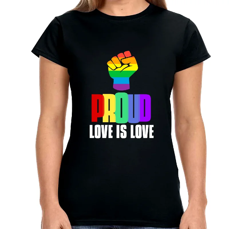 Proud LGBT Love is Love Lesbian Gay Bisexual Queer Gay Pride Womens T Shirts Satin Fabric Silk Fabric Chiffon Fabric