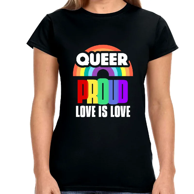 Proud LGBT Shirt Love is Love Shirt Human Rights Gay Pride Shirts for Women Denim Fabric Leather Fabric Suede Fabric
