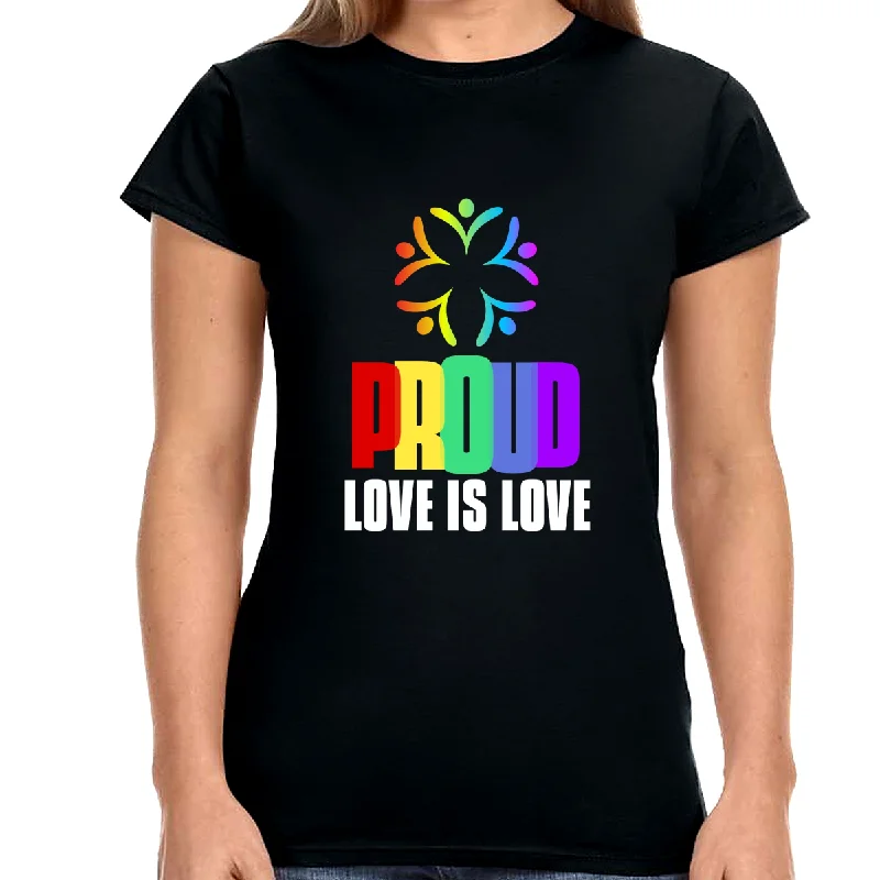 Proud LGBT Shirt Love is Love Shirt LGBTQ Pride Rainbow Flag Shirts for Women Print Jacquard Patchwork