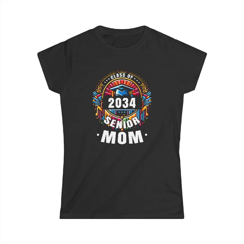 Proud Mom of a Class of 2034 Graduate 2034 Senior Mom 2034 Womens T Shirts Print Jacquard Patchwork