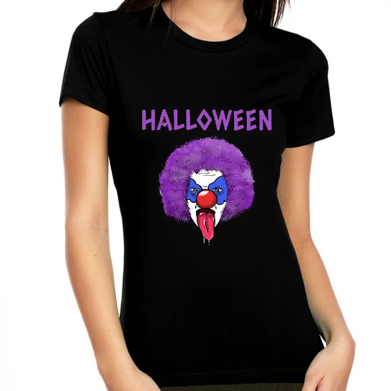 Purple Clown Halloween Tshirts Women Halloween Tops Clown Halloween Shirts for Women Halloween Gift for Her Machine Wash Dry Clean Hand Wash