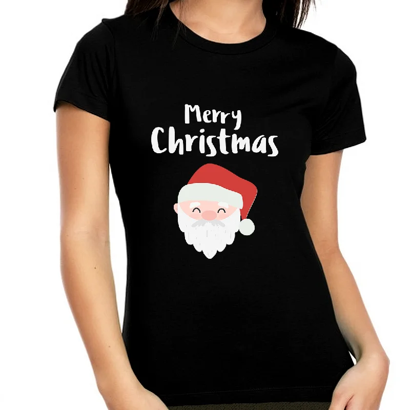 Santa Claus Christmas Shirts for Women Christmas Clothes for Women Christmas Gift Cute Christmas Tshirt Beaded Sequined Faux Fur