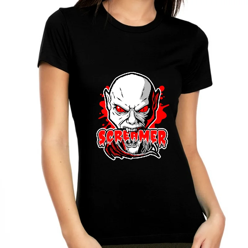 Screamer Halloween Shirts for Women Vampire Shirts Womens Halloween Shirts Halloween Costumes for Women Mesh Fabric Canvas Fabric Denim Fabric