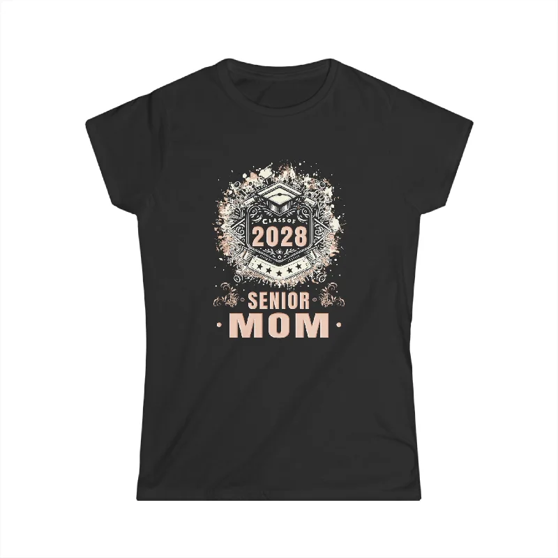 Senior Mom Class of 2028 Senior Year Proud Mom Senior 2028 Womens Shirt Plaid T-Shirt Polka Dot Checkered