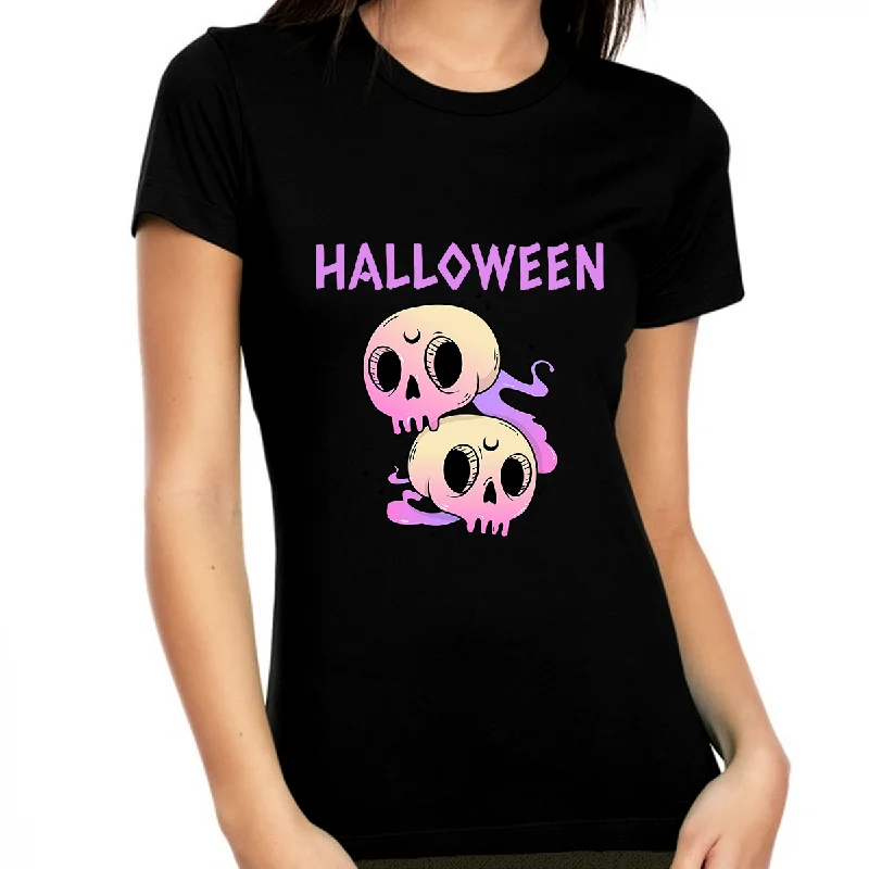 Skulls Halloween Shirts for Women Purple Skull Shirt Womens Halloween Shirts Halloween Clothes for Women Lace Blend Ribbed Blend Corduroy Blend