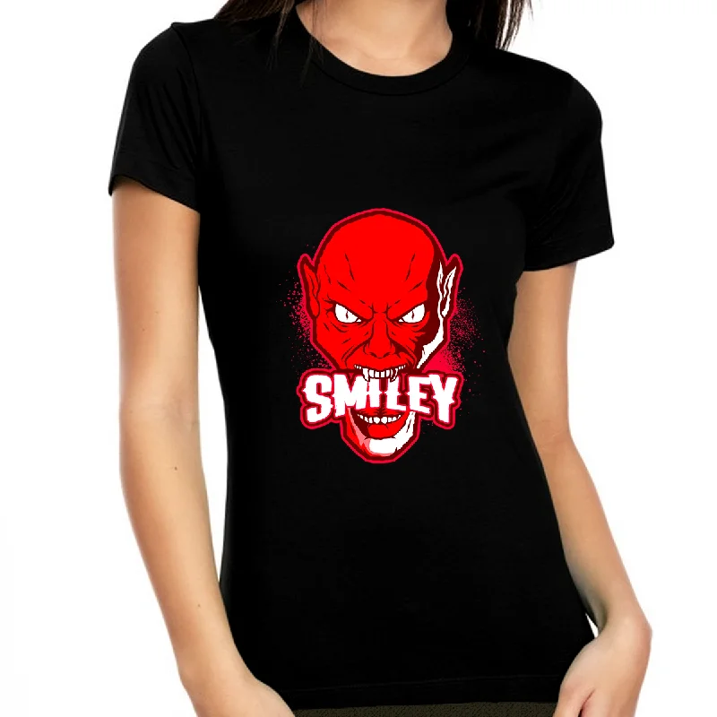 Smiley Skull Halloween Shirts for Women Skeleton Shirt Women Womens Halloween Shirts Halloween Gift for Her Rayon Fabric Velvet Fabric Corduroy Fabric