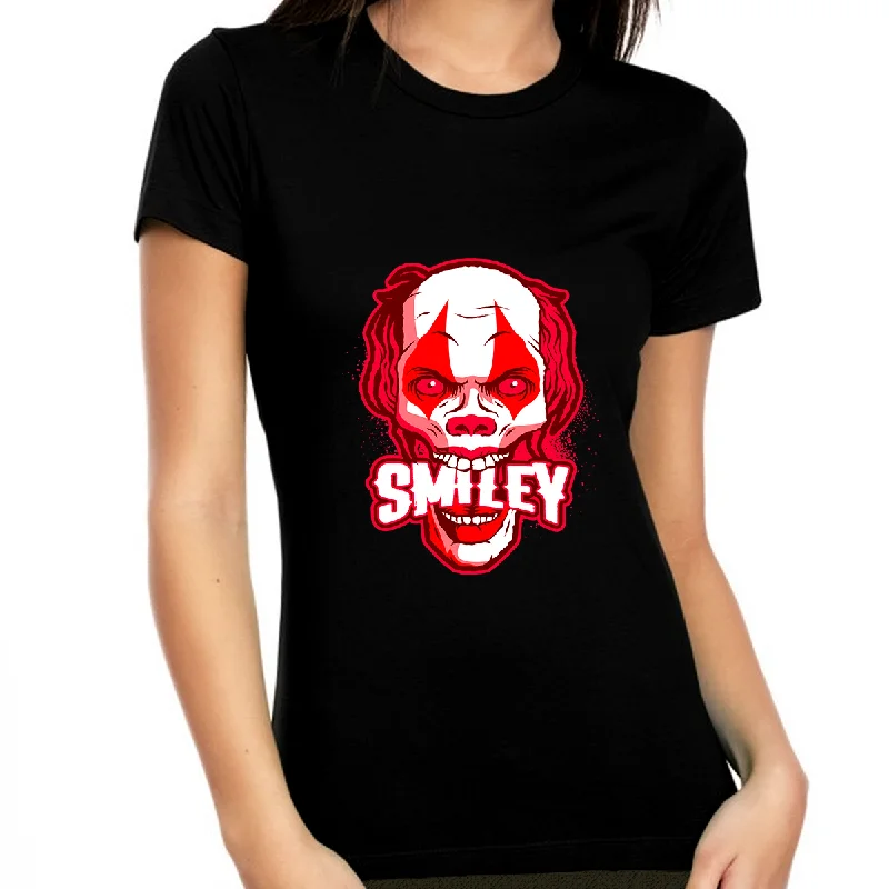 Smiley Skull Shirt Halloween Shirt Women Clown Shirt Halloween Shirts for Women Halloween Tops for Women Chenille Fabric Brocade Fabric Lace Fabric