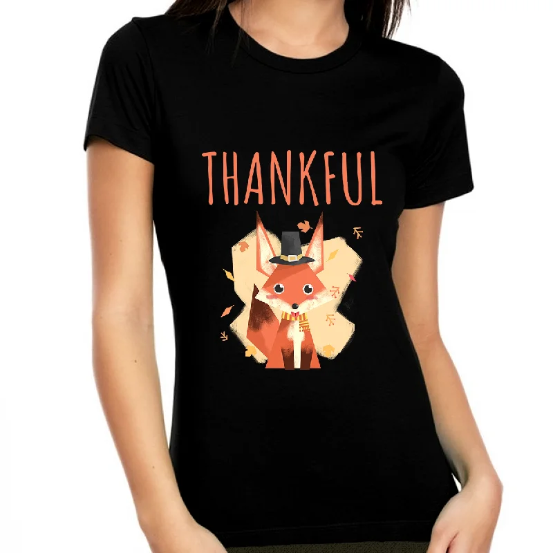 Thanksgiving Shirts for Women Cute Fox Shirt Fall Shirts Women Thanksgiving Gifts Thankful Shirts for Women Boxy Fit Fitted Loose