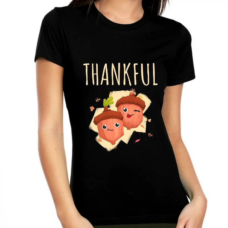 Thanksgiving Shirts for Women Thanksgiving Gifts Cute Acorns Fall Thanksgiving Outfit Thanksgiving Shirt Asymmetrical Pockets Print