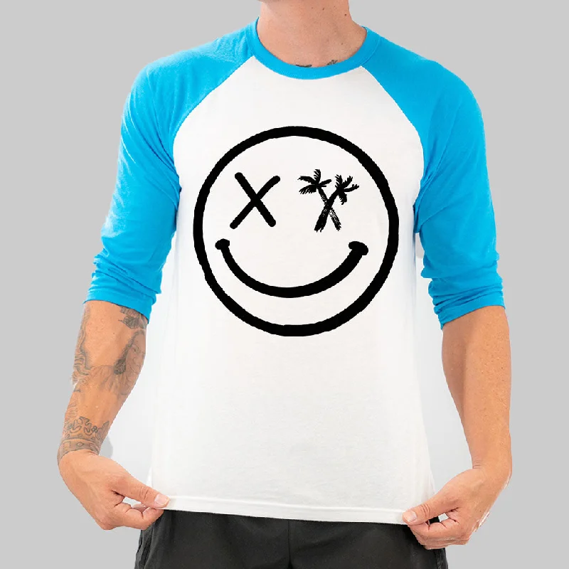 Unisex "Spliced Smile" 3/4 Sleeve Baseball Tee Hooded Caped Shawl Collar