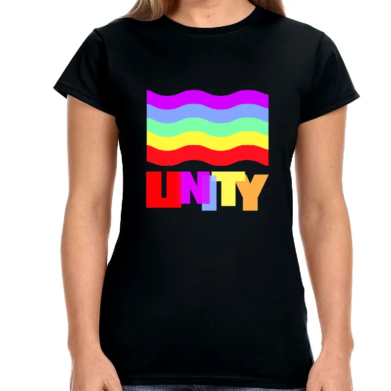 Unity LGBT Love Live Be Happy Love Print LGBT Equality Womens Shirts Asymmetrical Pockets Print