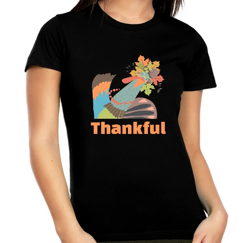 Womens Thanksgiving Shirt 1X 2X 3X 4X 5X Turkey Shirts Womens Fall Tops Plus Size Thankful Shirts for Women Collared Crew Neck Turtle Neck