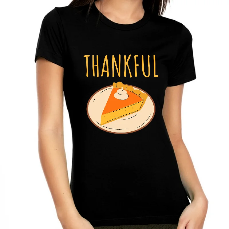 Womens Thanksgiving Shirt Autumn Pie Shirt Thanksgiving Gifts Womens Fall Top Thankful Shirts for Women Plaid T-Shirt Polka Dot Checkered