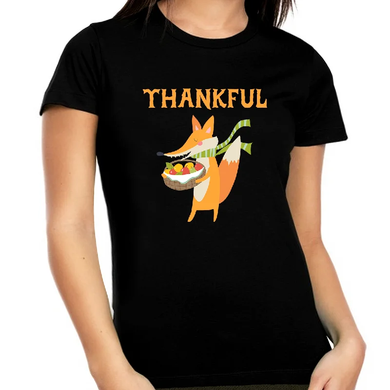 Womens Thanksgiving Shirt Cute Fox Shirt Plus Size Fall Shirt Funny Thanksgiving Shirts for Women Plus Size Spandex Blend Rayon Blend Denim Blend