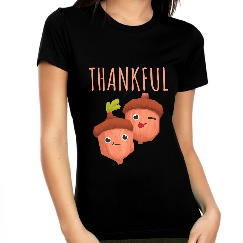 Womens Thanksgiving Shirt Cute Thankful Shirts for Women Acorns Shirt Fall Shirt Thanksgiving Shirts Layered Multi-layer Single Layer