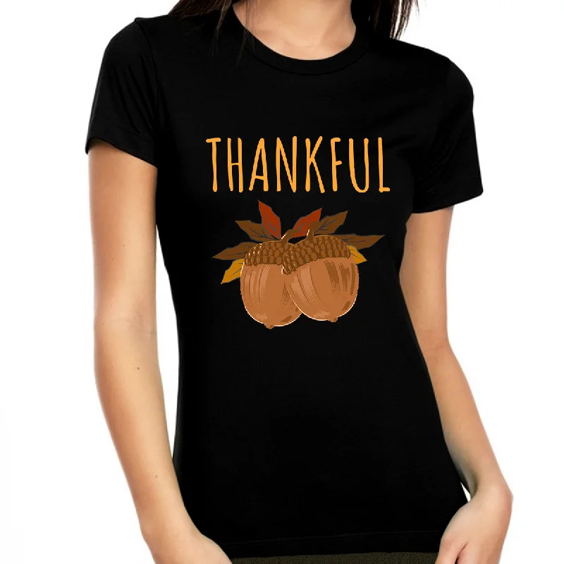 Womens Thanksgiving Shirt Fall Acorn Shirt Thankful Shirts for Women Fall Shirt Thanksgiving Shirts Thin T-Shirt Open Front Quick Dry