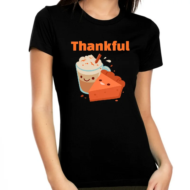 Womens Thanksgiving Shirt Fall Coffee Shirt Thankful Shirts for Women Fall Shirt Funny Thanksgiving Shirts Mesh Blend Leather Blend Suede Blend