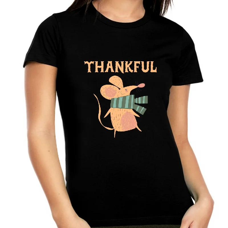 Womens Thanksgiving Shirt Mouse Shirt Womens Fall Tops Plus Size Thankful Shirts for Women 1X 2X 3X 4X 5X Wool Fabric Cashmere Fabric Tweed Fabric