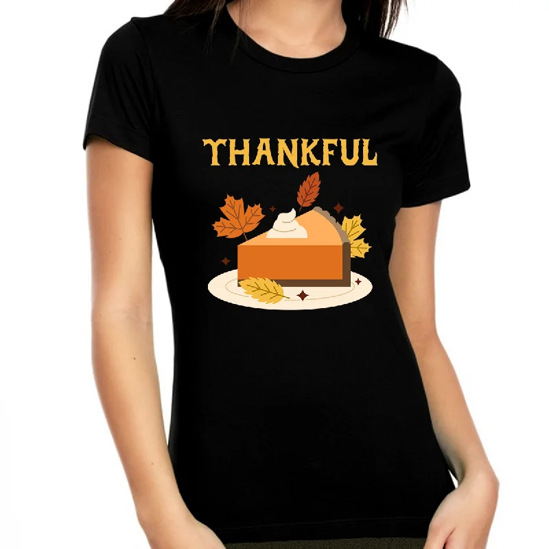 Womens Thanksgiving Shirt Turkey Shirt Thankful Shirts for Women Fall Shirts Thanksgiving Pie Shirt Front Pockets Side Pockets Patch Pockets