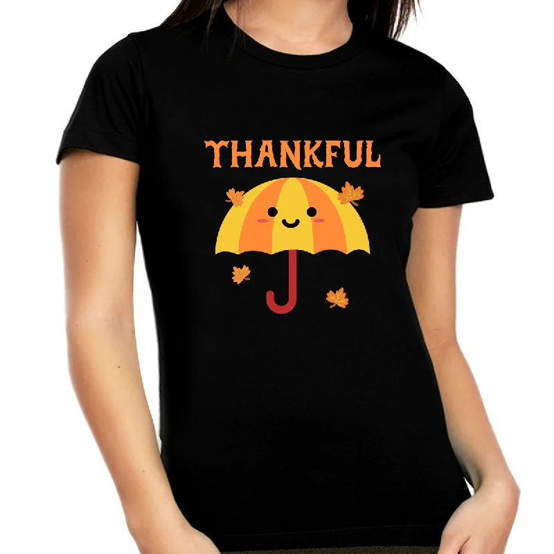 Womens Thanksgiving Shirt Umbrella Shirt Fall Shirt Thanksgiving Shirts for Women Plus Size 1X 2X 3X 4X 5X Notch Collar Peter Pan Collar Cowl Neck