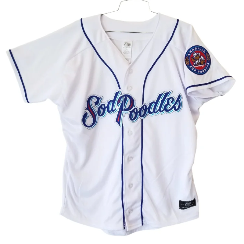 Amarillo Sod Poodles ADULT White Iron-On Patch Replica Home Jersey Boat Neck Jersey Shirt