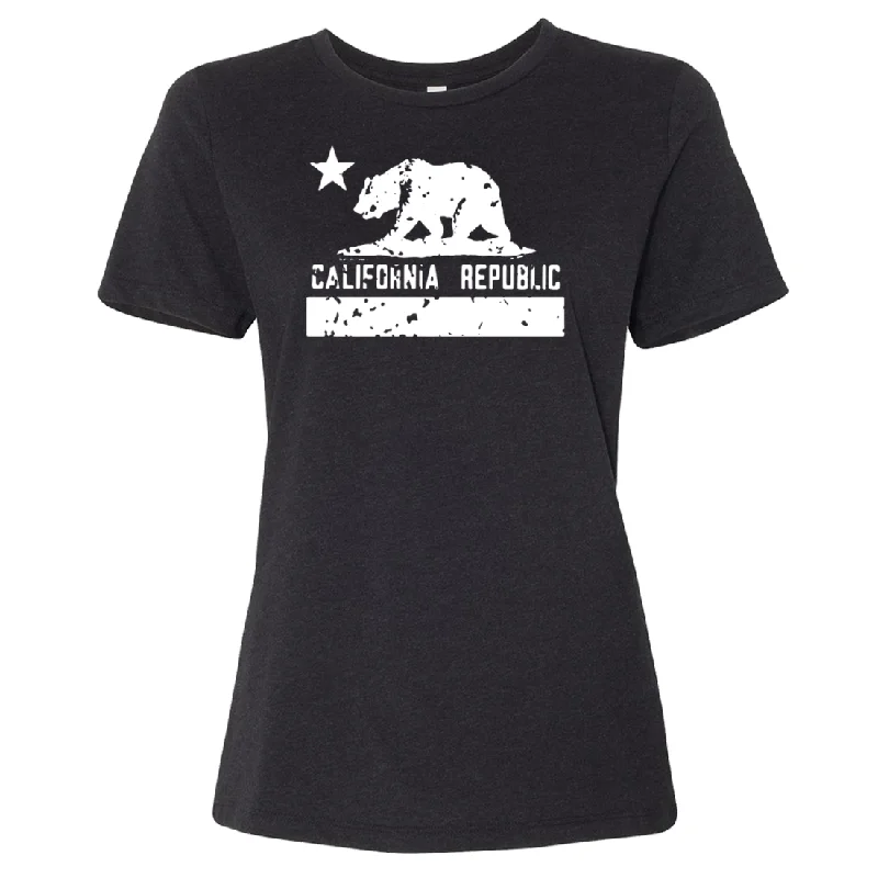 California Flag White Print Silhouette Women's Relaxed Jersey Tee Warm Jersey Shirt