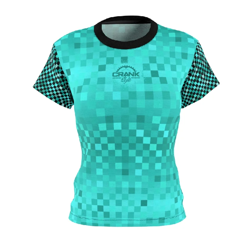 Women’s Multi Teal Checker MTB Jersey Metallic Jersey Tee