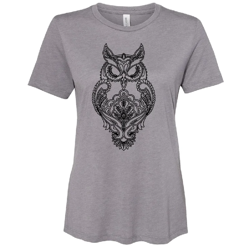 Mystical Owl Stencil Black Women's Relaxed Jersey Tee Sophisticated Jersey Tee