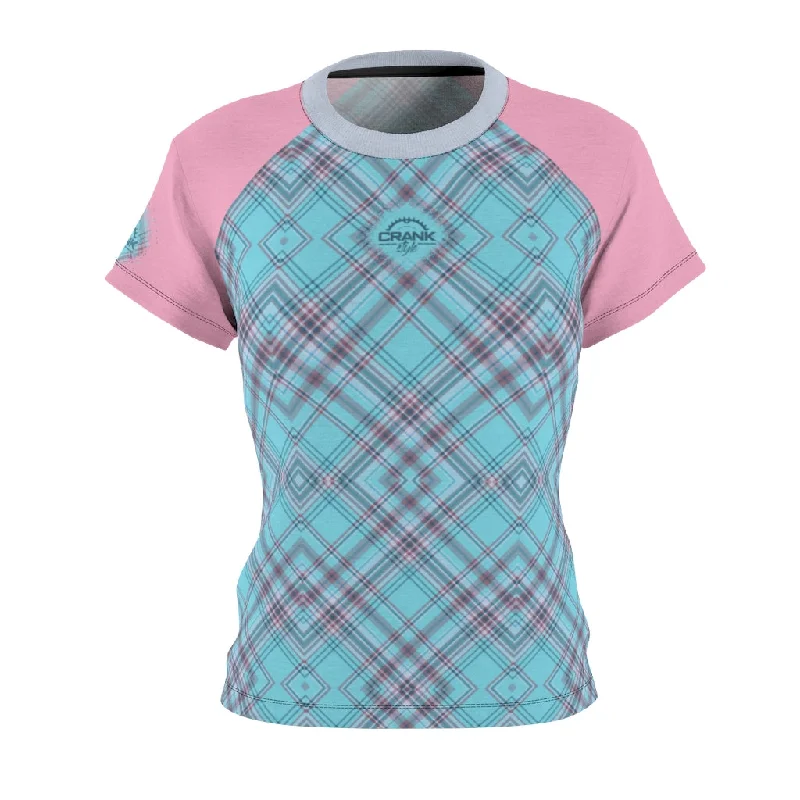 Ladies Pink & Aqua Plaid MTB Jersey Organic Jersey Tee