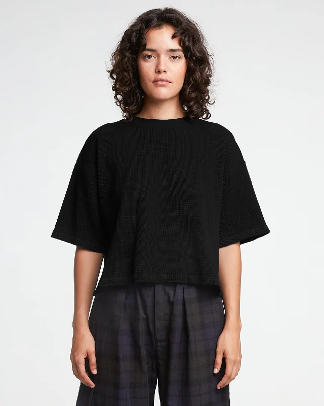 G.o.D Big T Cropped Waffle Jersey Black Fashion Jersey Blouse