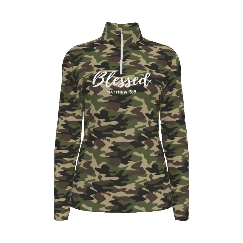 Women's BLESSED Camouflage Collar Long Sleeve Jersey Shirt Organic Jersey Tee