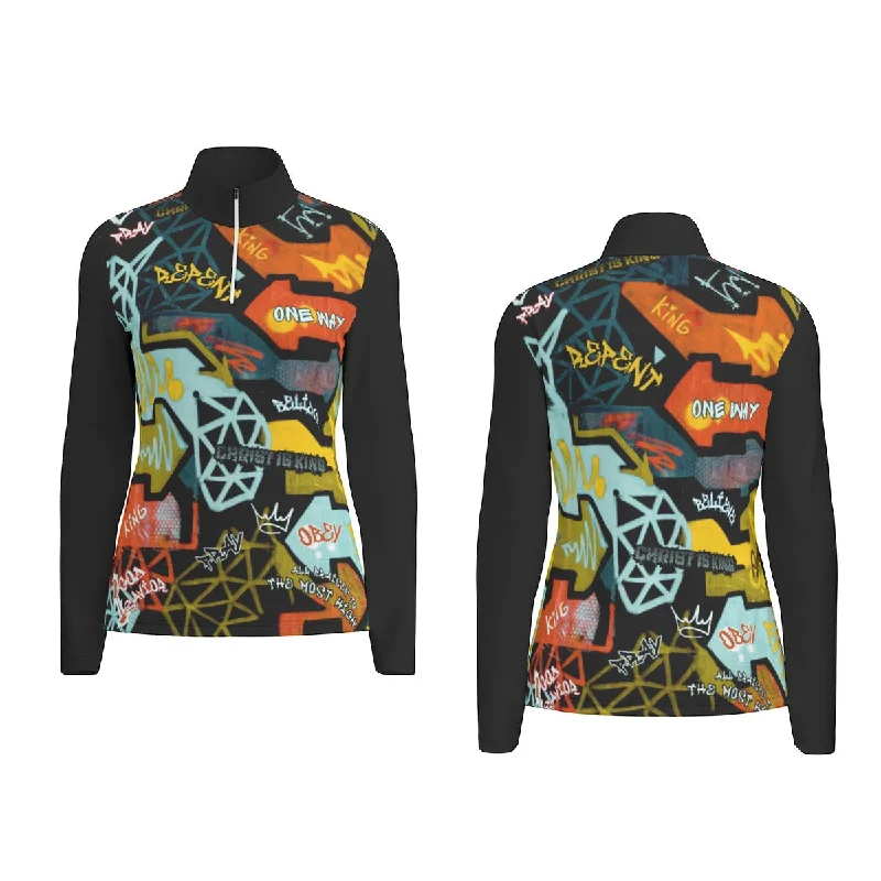 Women's GRAFFITI GOD Sports Collar Long Sleeve Jersey Shirt Organic Jersey Tee