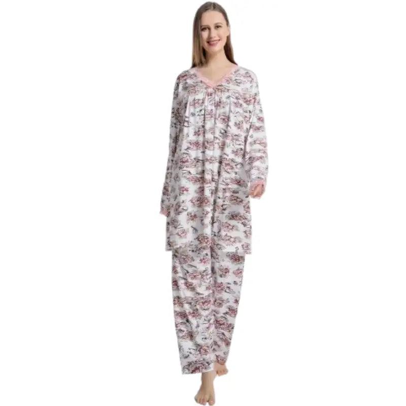 Best Women's Classic Jersey Cotton Ditsy Floral Print Pyjama Set Ribbed Jersey Tee