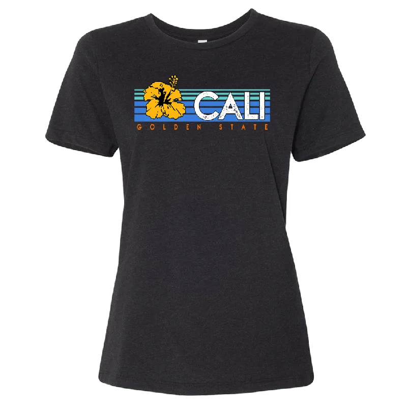 Cali Golden State Hibiscus Women's Relaxed Jersey Tee Silver Jersey Tee