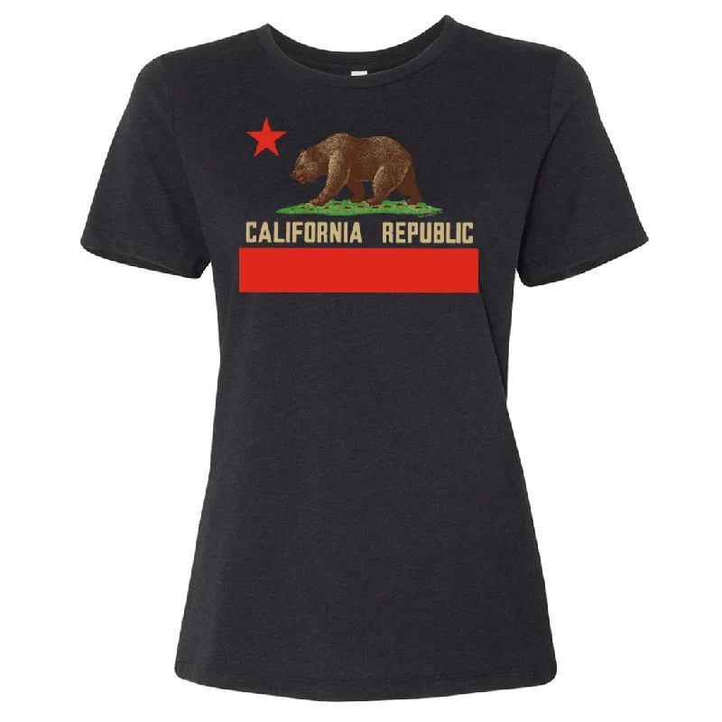 Don Pimentel California Republic Bear Flag Women's Relaxed Jersey Tee Ribbed Jersey Tee