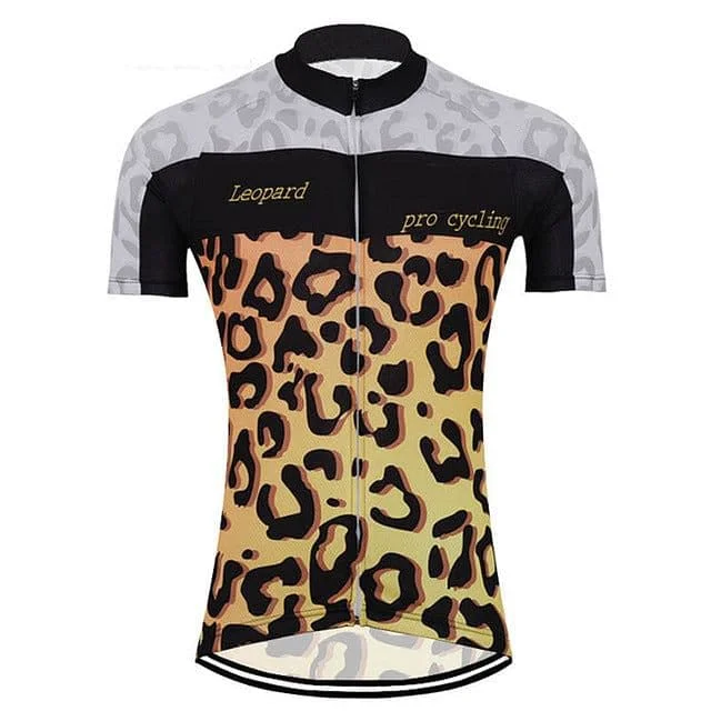 Leopard Print Women's Cycling Jersey Pastel Jersey Tee