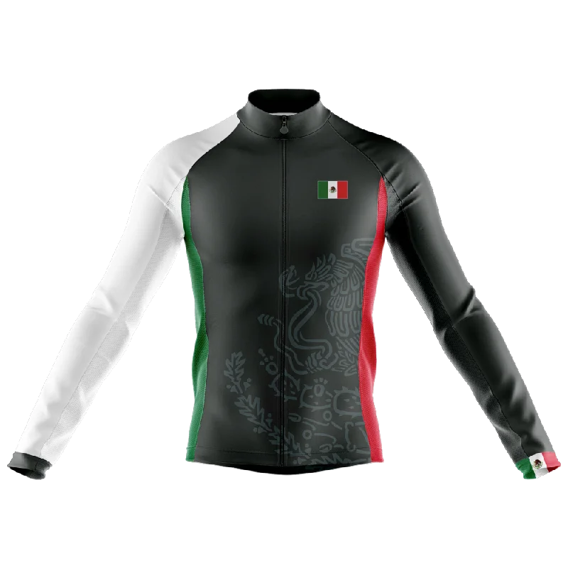 Mexico Black Long Sleeve Cycling Jersey High Neck Jersey Shirt