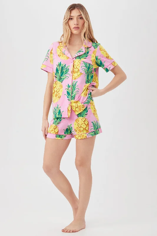 Pineapples Women's Short Sleeve Shorty Jersey PJ Set Linen Jersey Top