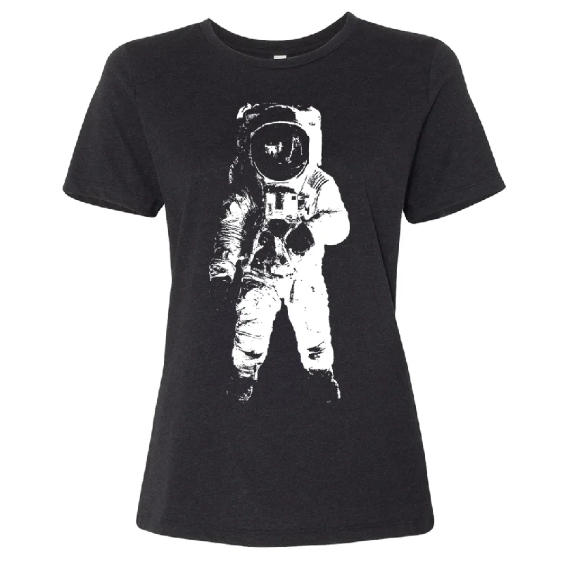 Space Astronaut Man on The Moon Women's Relaxed Jersey Tee Autumn Jersey Shirt