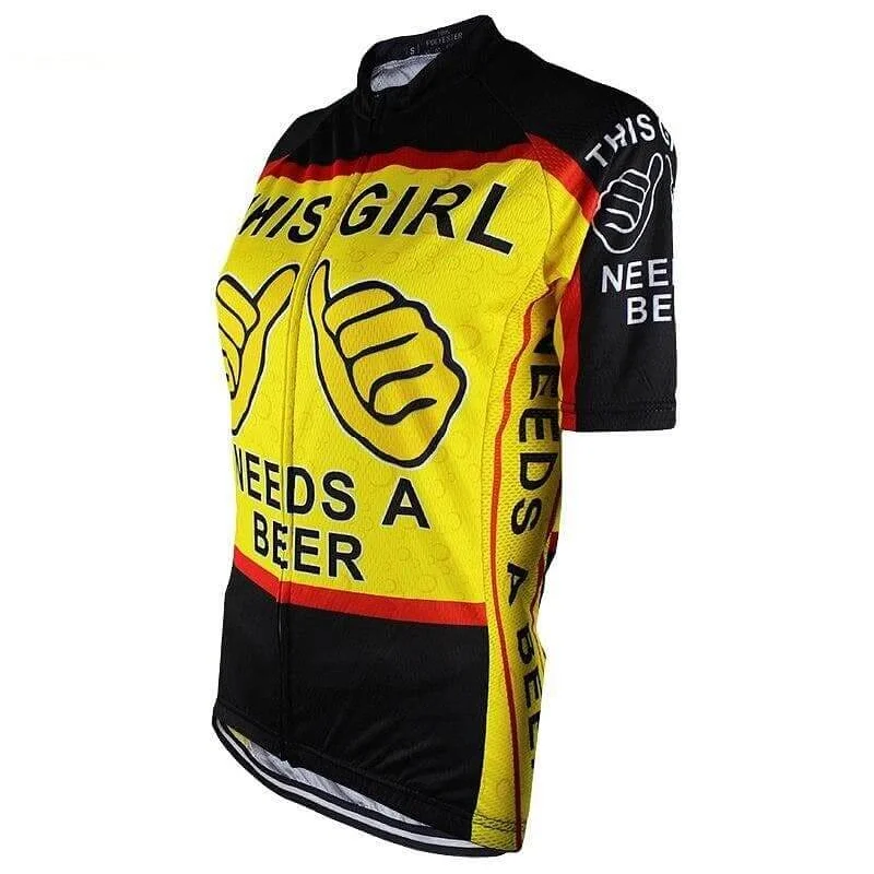 This Girl Needs A Beer Cycling Jersey Beige Jersey Tee